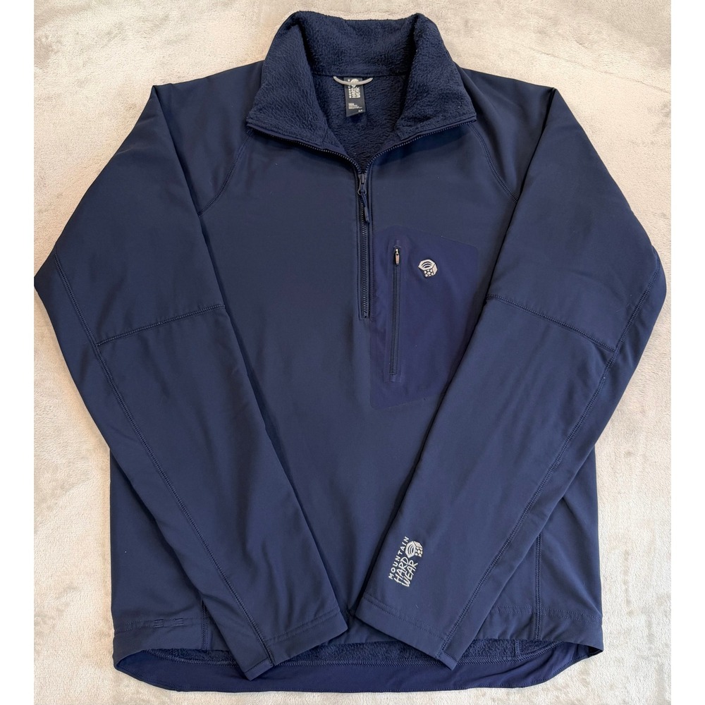 Mountain Hardwear Mens 1/4 Zip Fleece Lined Softshell  Jacket Navy Blue Medium